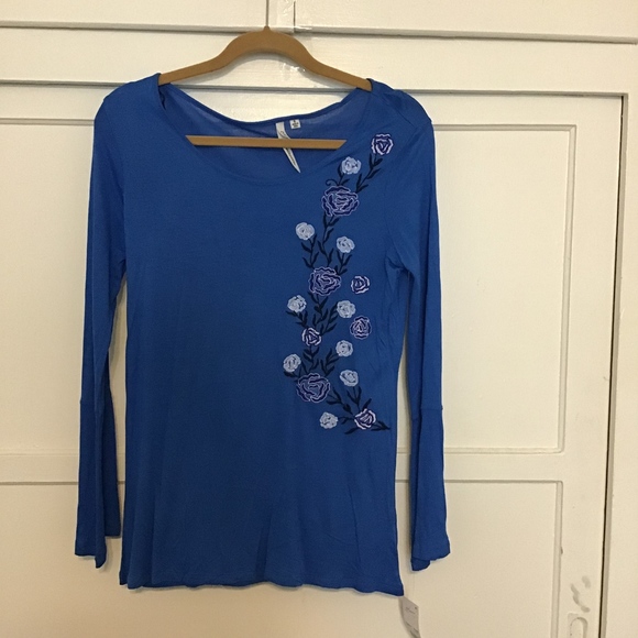 NY Collection Blue Embroidered Blouse - Picture 2 of 3